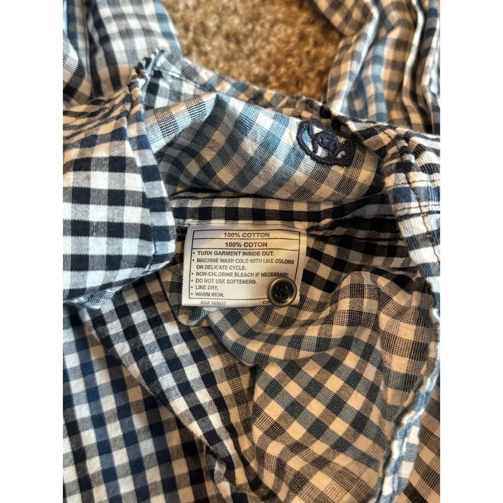 Blue Ariat Western Style Gingham Button-Up Shirt, Red Embroidered American Rose - Picture 5 of 9